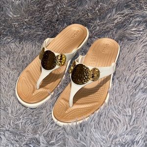 Crocs Sanrah Embellished Wedge Flip Flop White 6